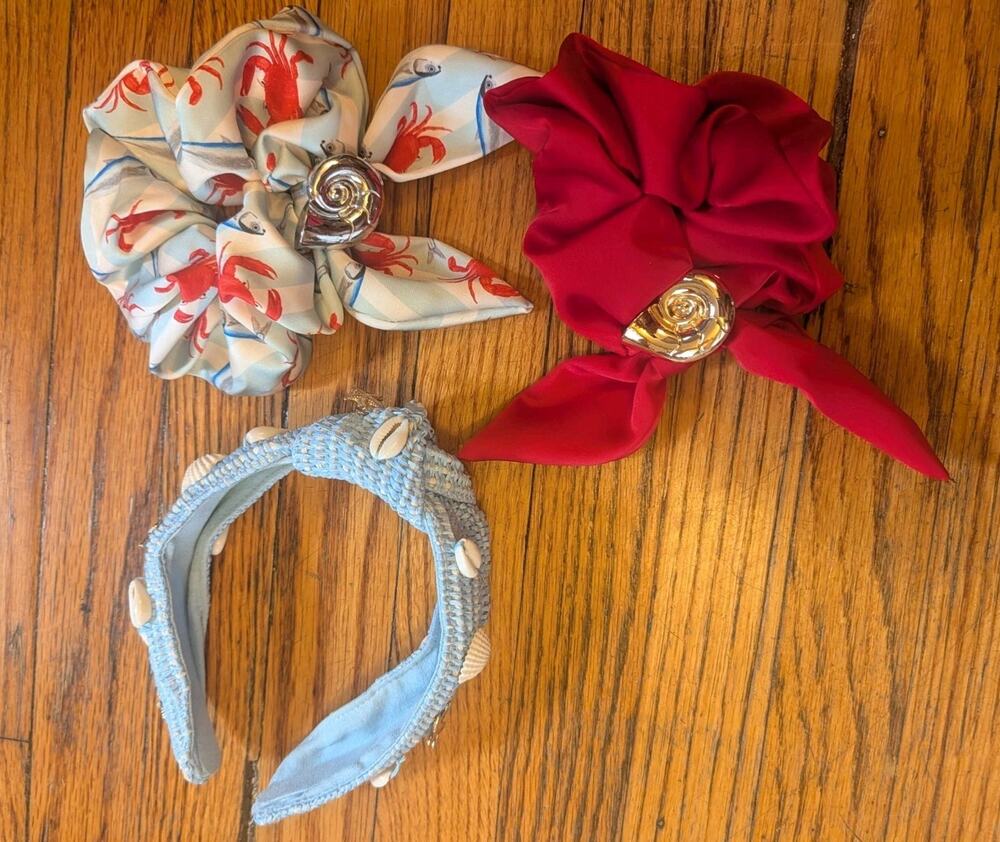 Beach NWOT Lot Hair Band & Ties Ocean Shells Light Blue Crab Red
